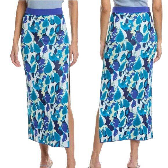 STAUD Dresses & Skirts - Staud Giovanni Abstract Jacquard Knit Midi Skirt XL blue print slit